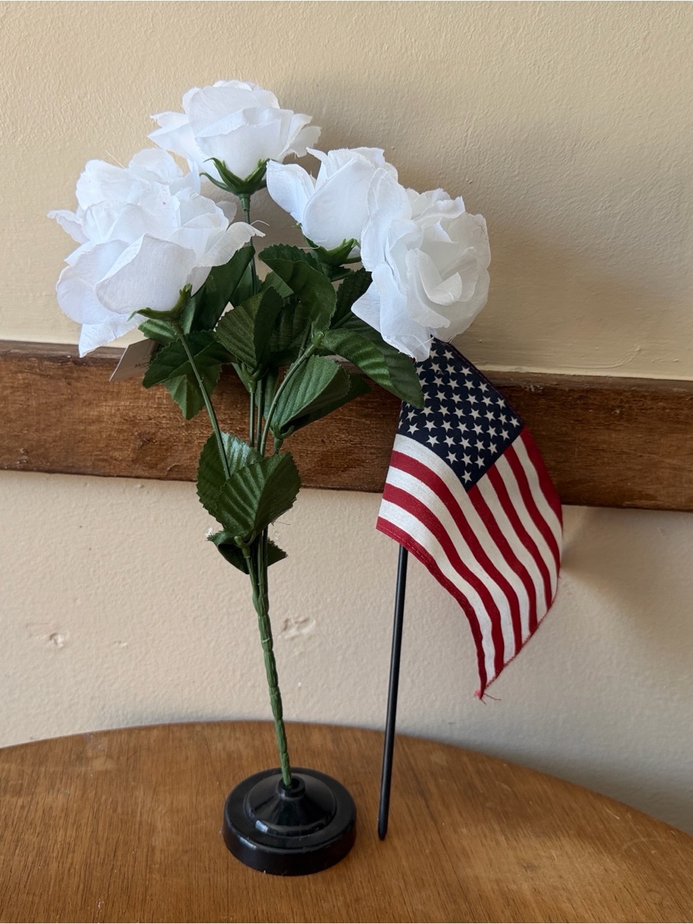 White Artificial Rose Bouquet with Green Leaves - USA